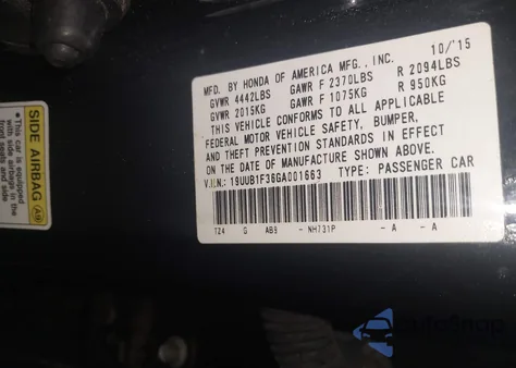 2016 Acura Tlx from USA, damaged, VIN 19UUB1F36GA001663